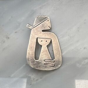 Modernist Mother Baby and Child Reunion Sterling pin